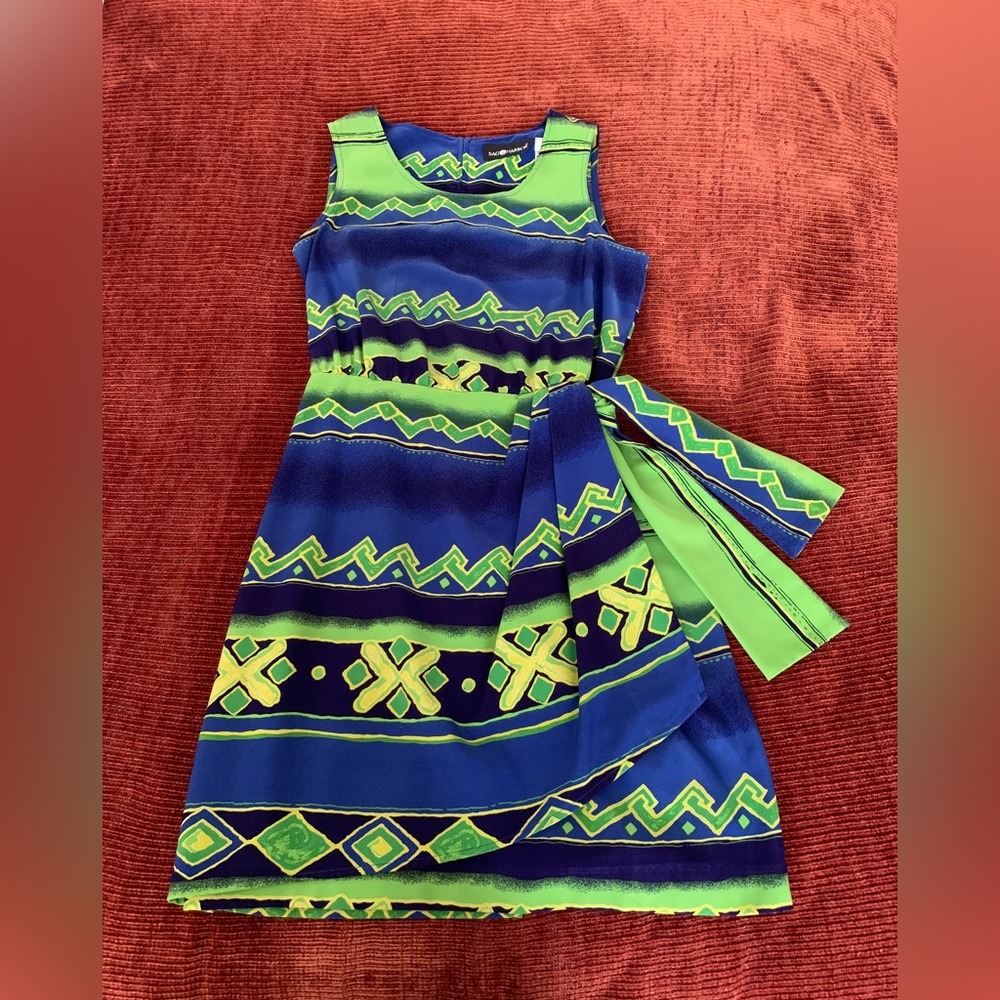 Sleeveless Blue-Green Knee-Length Dress